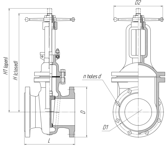 The main overall and mounting dimensions of gate valves manufactured by PA