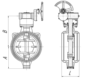 Basic overall and connection dimensions of welded butterfly valves PA 900. Image