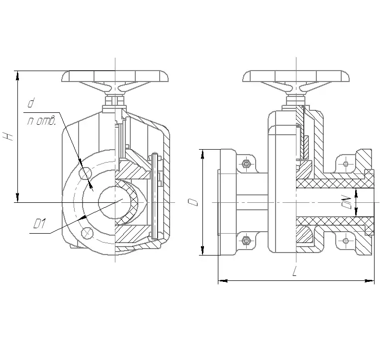Задвижка шланговая полнопроходная фланцевая ПА 812.600.10-05Ш (корпус - сталь коррозионностойкая CF8M, материал патрубка - EPDM) , L=1670 DN 600 мм PN 10 кгс/см2