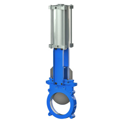 Unidirectional knife gate valve with steel body and EPDM seat, DN150, PN10. PA540 series pneumatic actuator