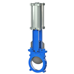 Unidirectional knife gate valve with steel body and NBR seat, DN50, PN10. PA540 series pneumatic actuator