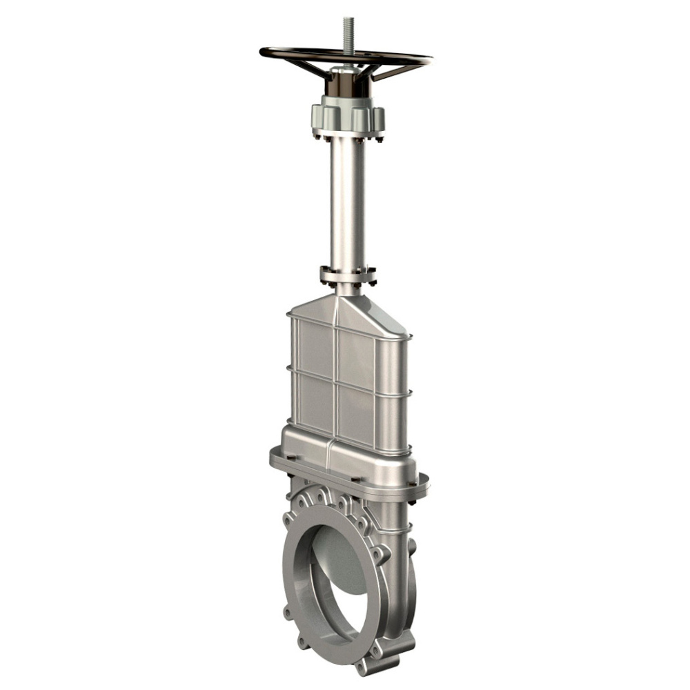 Unidirectional knife gate valve for high pressure with blind body with stainless-steel + molybdenum body and metal-on-metal seat, DN300, PN10. PA570 series 