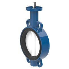 Wafer type butterfly valve and ductile iron disk and NBR seat, DN65, PN16. PA300 series bare stem