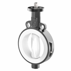 Wafer type lined butterfly valve with steel body and stainless steel disk and PTFE seat, DN50, PN10. PA200 series bare stem