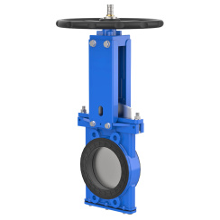Bidirectional knife gate valve with internal rubber inserts with ductile-iron body and ss304+graphite seat, DN150, PN10. PA550 series 