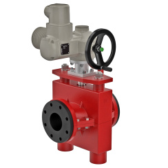 Reinforced pinch valve with ductile-iron body and natural rubber seat, DN50, PN10. PA820 series electric actuator