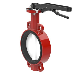 Wafer type butterfly valve with steel body and stainless steel disk and EPDM seat, DN250, PN16. PA300 series handle