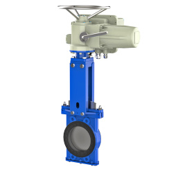 Bidirectional knife gate valve with internal rubber inserts with ductile-iron body and ss304+graphite seat, DN300, PN10. PA550 series electric actuator