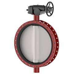 Wafer type butterfly valve with steel body and carbon steel disk and EPDM seat, DN800, PN10. PA300 series reducer