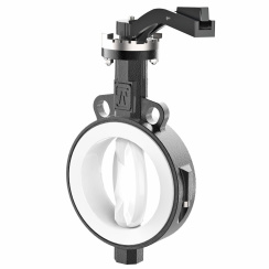 Wafer type lined butterfly valve with steel body and stainless steel disk and PTFE seat, DN50, PN10. PA200 series 