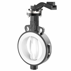 Wafer type lined butterfly valve with steel body and stainless steel disk and PTFE seat, DN100, PN10. PA200 series 