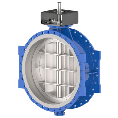 Flanged type butterfly valve with double eccentricity and carbon steel disk and EPDM seat, DN1200, PN16. PA700 series bare stem