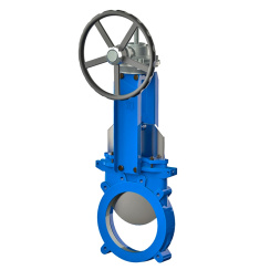 Unidirectional knife gate valve with steel body and NBR seat, DN65, PN10. PA540 series reducer