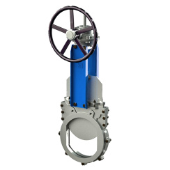 Bidirectional knife gate valve with demountable body with steel body and EPDM seat, DN100, PN10. PA530 series reducer