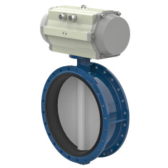 Flanged type butterfly valve with stainless-steel body and bronze disk and NBR seat, DN500, PN16. PA300 series pneumatic actuator