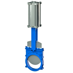 Bidirectional knife gate valve with ductile-iron body and EPDM seat, DN150, PN10. PA520 series pneumatic actuator