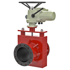 Reinforced pinch valve with steel body and natural rubber seat, DN1200, PN10. PA820 series electric actuator