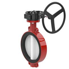 Wafer type butterfly valve with steel body and carbon steel disk and EPDM seat, DN65, PN16. PA300 series reducer