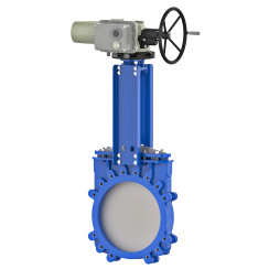 Bidirectional knife gate valve with ductile-iron body and EPDM seat, DN500, PN10. PA520 series electric actuator