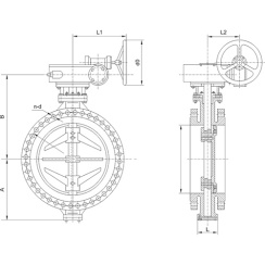 Flanged type butterfly valve with tripple eccentricity with alloyed-steel body and alloyed-steel disk and ss304+graphite seat, DN2000, PN10. PA900 series reducer