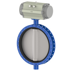 Wafer type butterfly valve and ductile iron disk and EPDM seat, DN800, PN10. PA300 series pneumatic actuator