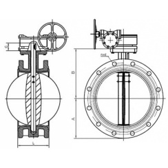 Flanged type butterfly valve and stainless steel with molybdenum disk and NBR seat, DN50, PN10. PA300 series reducer