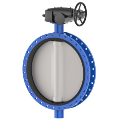 Wafer type butterfly valve and ductile iron disk and EPDM seat, DN800, PN10. PA300 series reducer