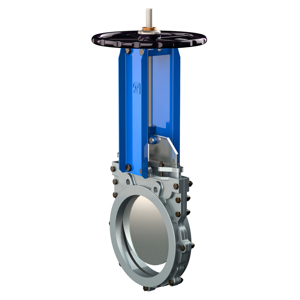 Задвижка шиберная в разборном корпусе межфланцевая ПА 532.1000.10-05ПП2 (корпус - сталь коррозионностойкая CF8M, нож - нержавеющая сталь, уплотнение - EPDM, направление рабочей среды - двухстороннее, рабочее давление 6 кгс/см2) с пневмоприводом DN 1000 мм PN 10 кгс/см2