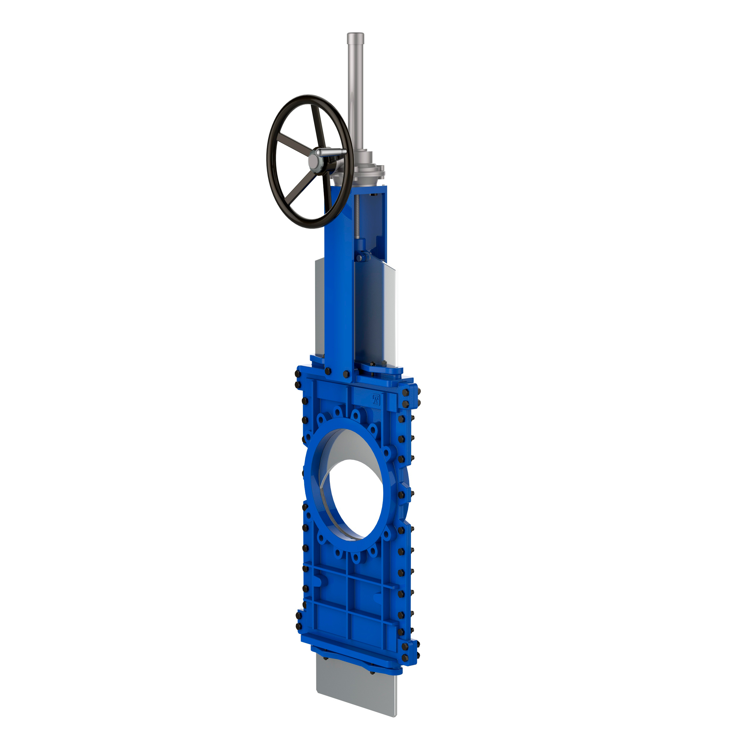 Knife gate valve with through knife with ductile-iron body and NBR seat, DN150, PN10. PA510 series reducer