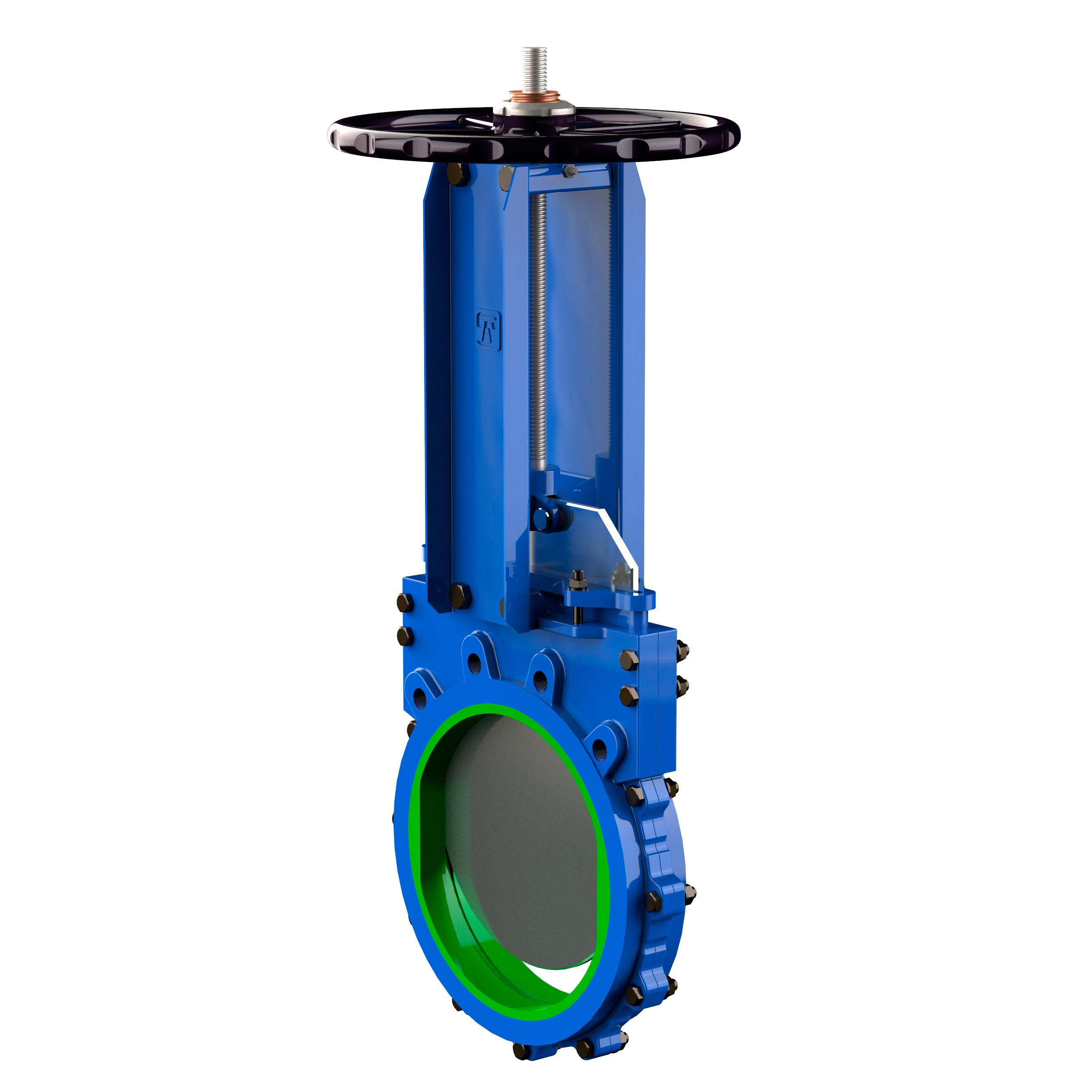 Bidirectional knife gate valve with polyurethane seat with steel body, DN700, PN10. PA560 series pneumatic actuator